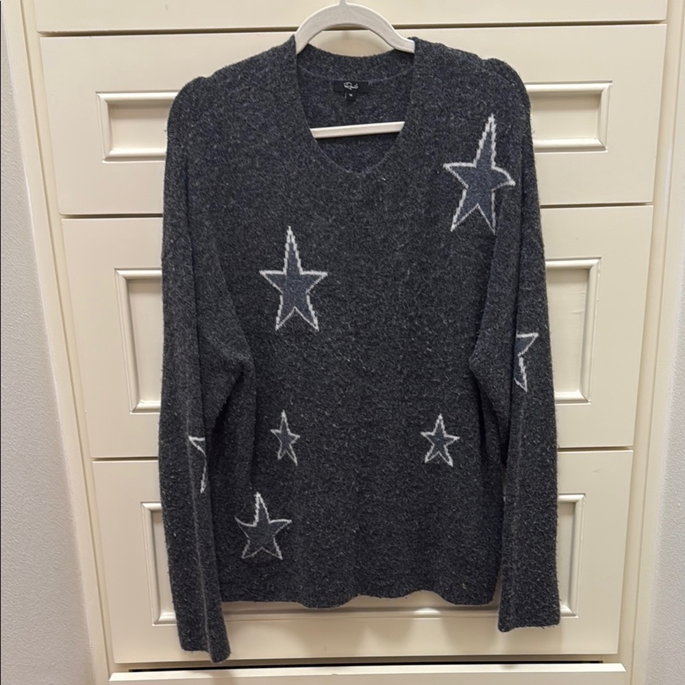 Gray Star Pattern Oversized Cashmere Sweater - image 1